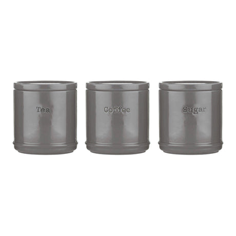 Set of three Price & Kensington ACCENTS storage jars in different colors, featuring clear lids and ceramic construction.