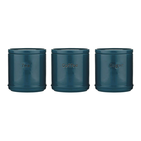 Set of three Price & Kensington Vorratsdosen in vibrant colors, ceramic storage jars with lids for kitchen organization.