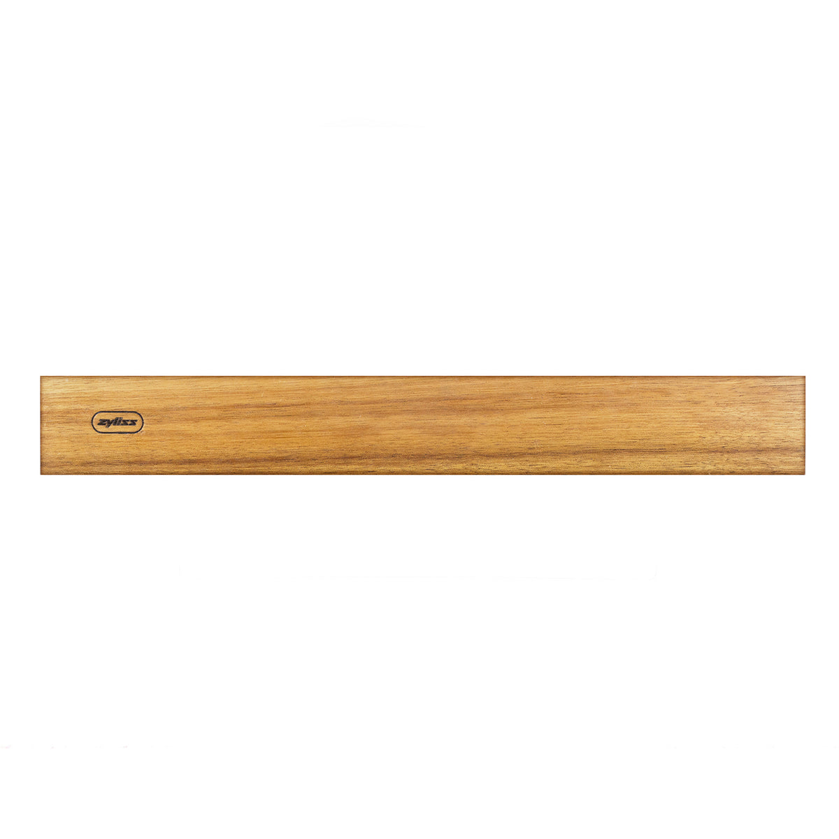 Wooden magnetic knife strip from Zyliss for organizing and safely storing kitchen knives on a wall.