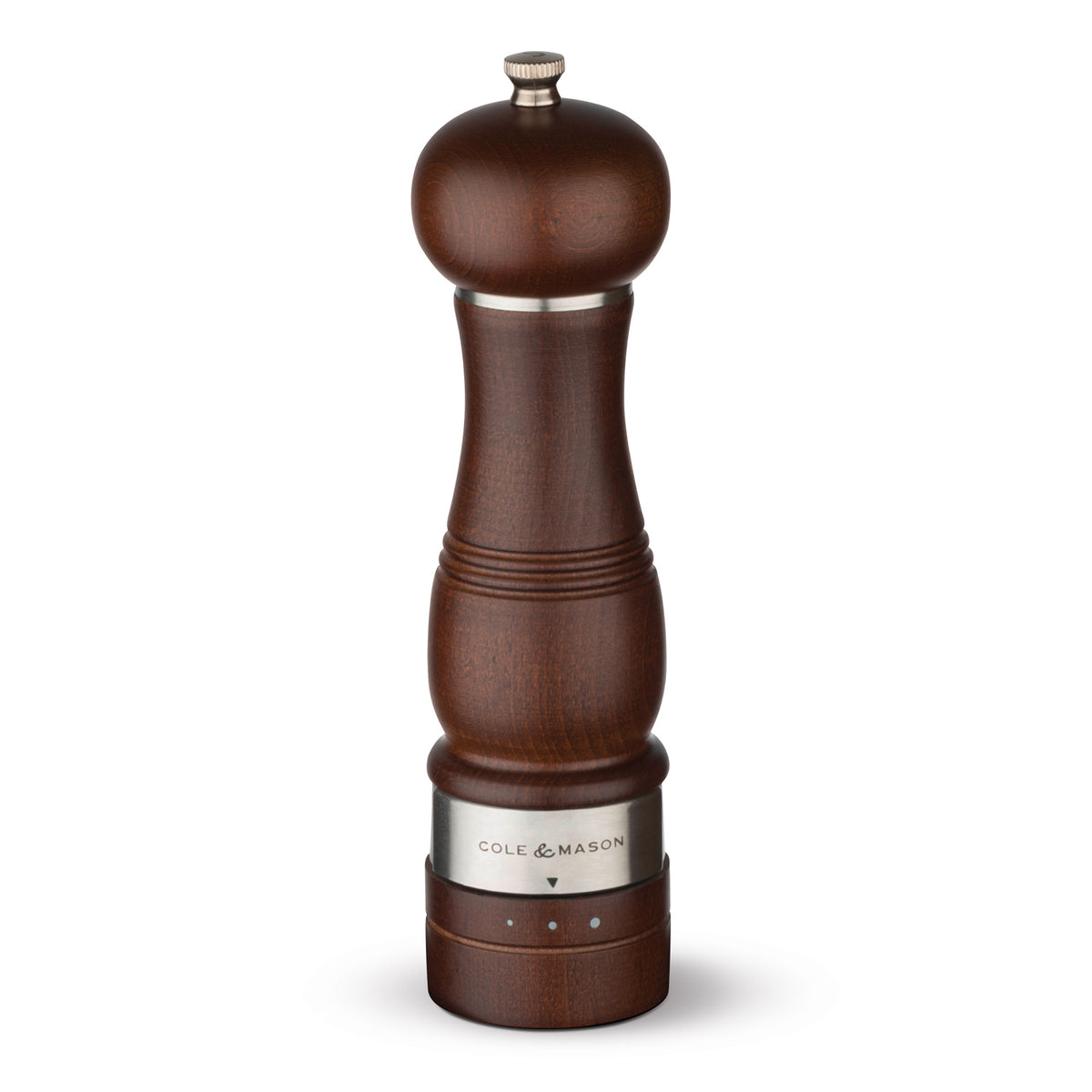 Cole & Mason Holz-Edelstahl Salzmühle with a wooden and stainless steel design, featuring a clear grinding mechanism.