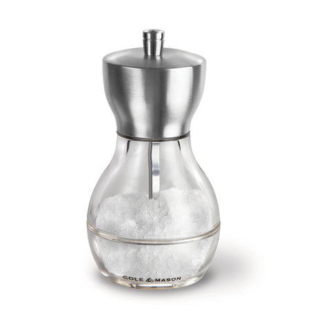 Cole & Mason Acryl-Edelstahl-Mühle Canterbury salt grinder with clear acrylic body and stainless steel accents.