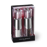 Cole & Mason Acryl-Edelstahl-Mühle BOBBI in Geschenkset, 18.5 cm tall with sleek acrylic and stainless steel design.
