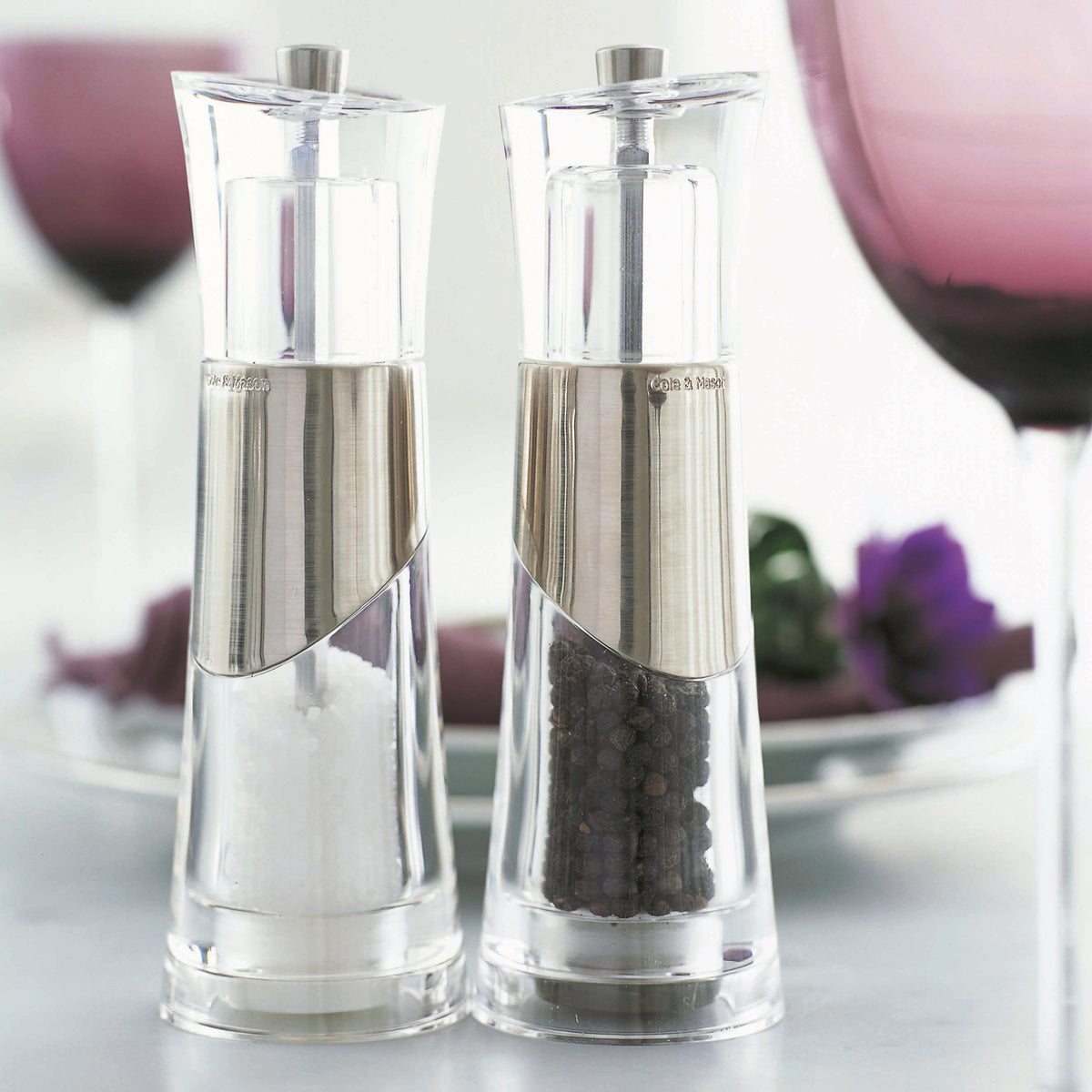 Cole & Mason Acryl-Edelstahl-Mühle BOBBI in Geschenkset, 18.5 cm tall, sleek acrylic and stainless steel design