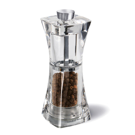 Cole & Mason Acryl-Edelstahl-Mühle CRYSTAL pepper grinder with clear acrylic and stainless steel finish.