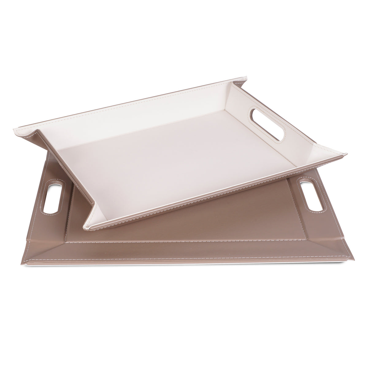 FREEFORM DUO tablett in white and taupe with a sleek, modern design, featuring a smooth surface and rounded edges.