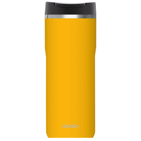 Aladdin Barista Thermobecher in Sonnen-Gelb, available in three sizes, with a sleek stainless steel design and secure lid.