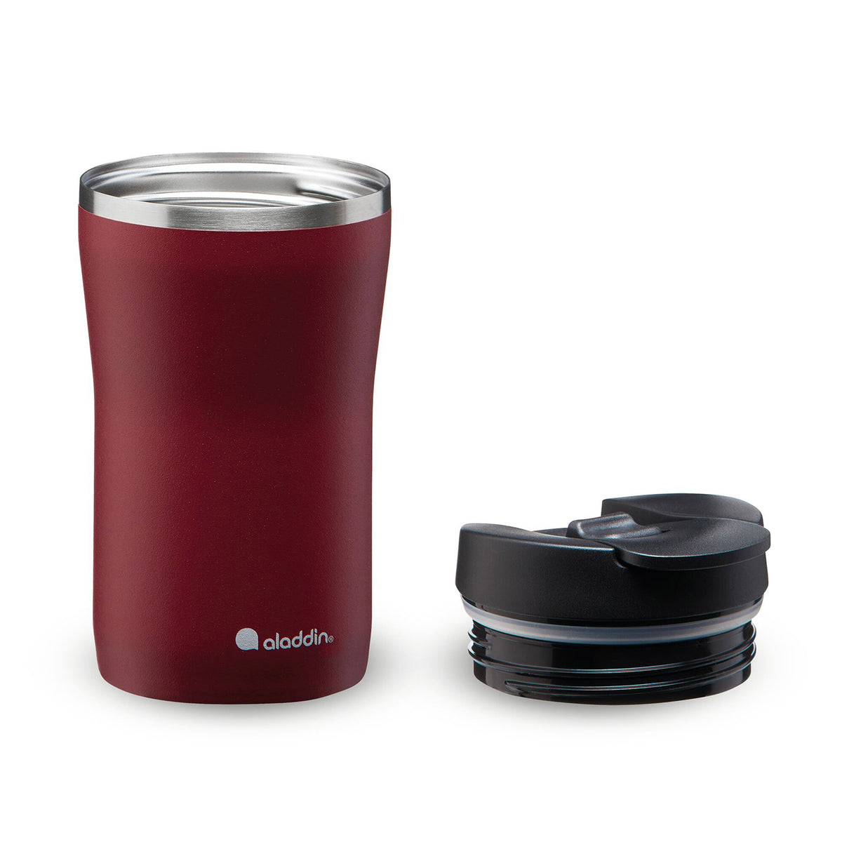 ALADDIN Barista Thermobecher in burgundy, available in 3 sizes, featuring a sleek design and double-wall insulation.