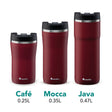 Aladdin Barista Thermobecher in burgundy, available in three sizes, featuring a sleek insulated design for hot and cold drinks.