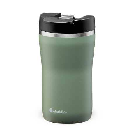 Aladdin Barista Thermobecher in Sage green, available in three sizes, with a sleek stainless steel design and spill-proof lid.