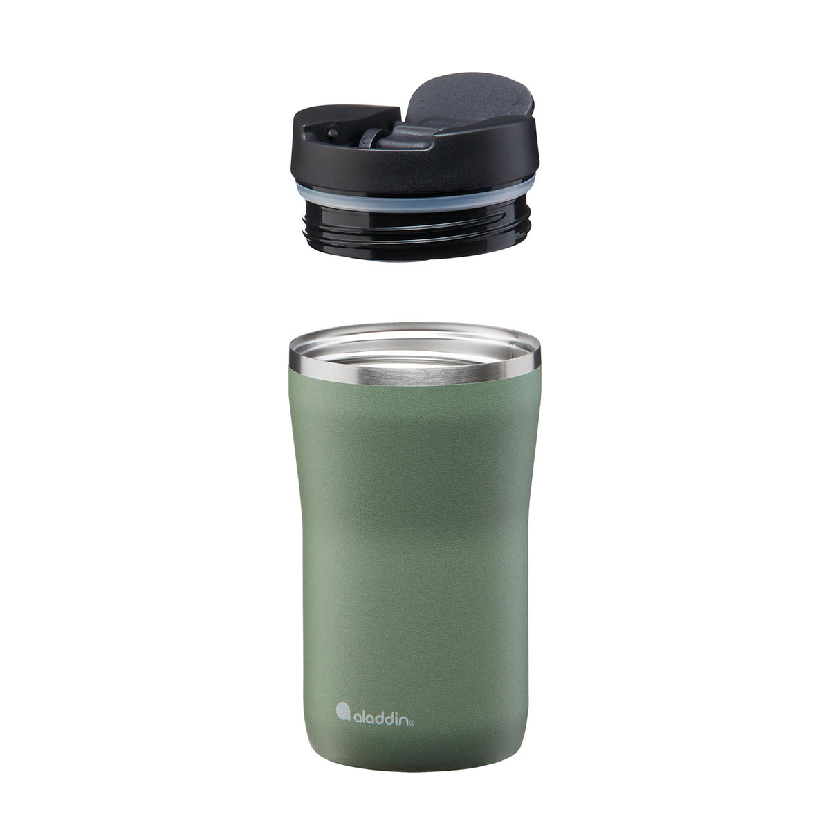 Salbei ALADDIN Barista Thermobecher in three sizes, stainless steel drink container with secure lid and sleek design.