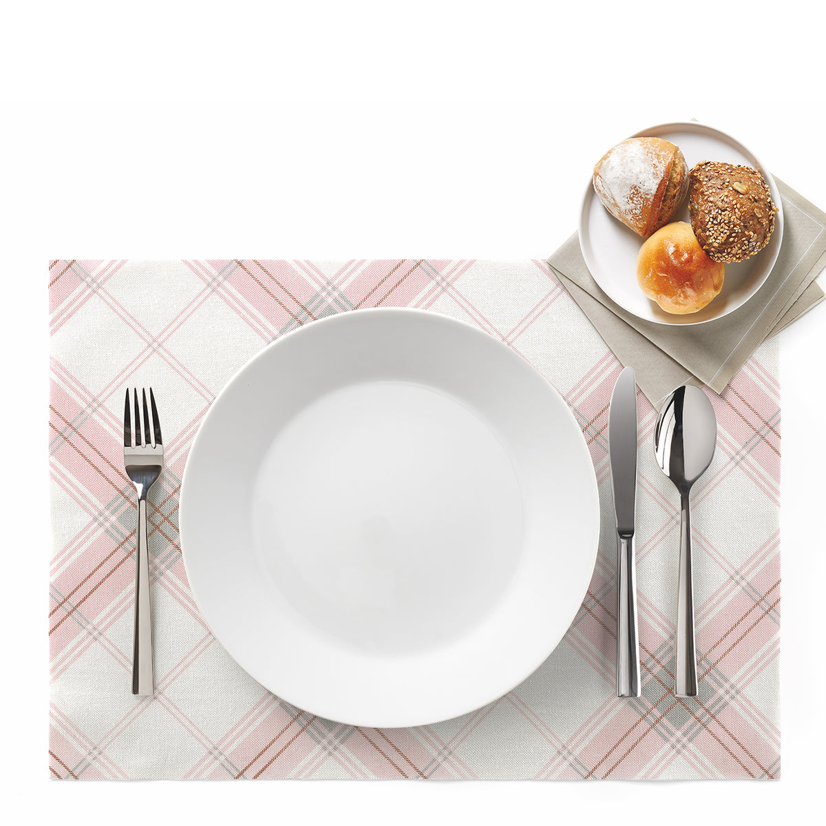 Pink Tartan Tischset with lotus effect from DAY DRAP, 2-piece set, featuring vibrant pink tartan pattern and smooth surface.