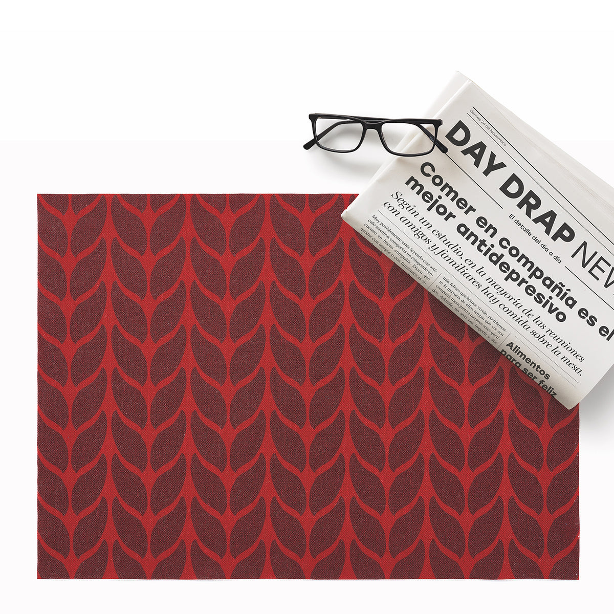 Soft wool red table placemats with lotus effect, set of 2 by DAY DRAP, featuring a textured, elegant design.