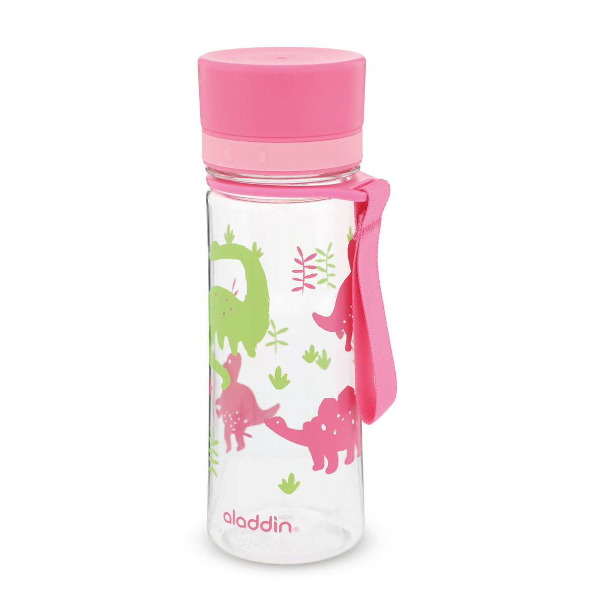 Aladdin AVEO kids' 350ml water bottle with dinosaur design, featuring colorful playful imagery for children.