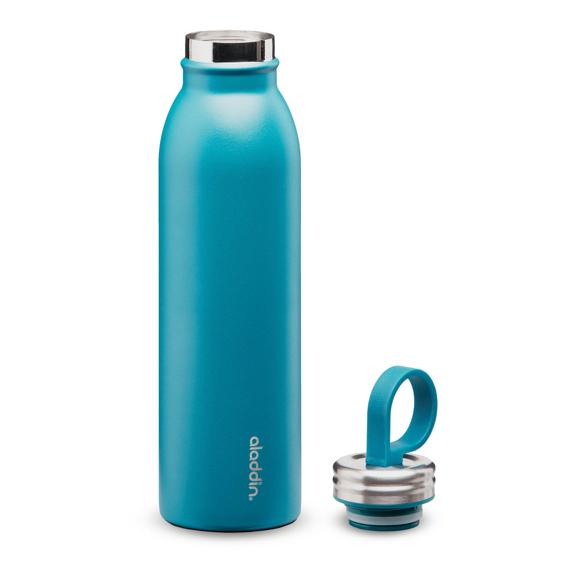 Aladdin 550ml stainless steel chilled thermavac water bottle in petrol blue, with a sleek, insulated design for cold drinks.