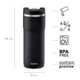 Aladdin Lava-Schwarz Barista Thermobecher in 0.47L stainless steel with leak-lock lid, available in three sizes.