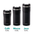 Aladdin Lava-Schwarz Barista Thermobecher in stainless steel, leak-proof lid, available in three sizes, 0.47L capacity.