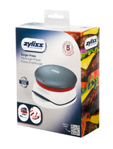 Zyliss burger patty press with stainless steel shape and handle for evenly shaped burger patties.