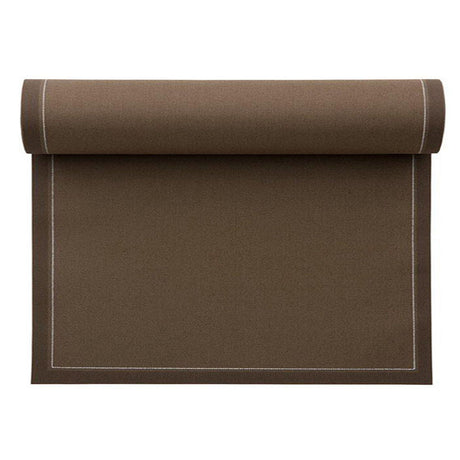 Taupe fabric napkins and placemats set by MY DRAP, featuring four stylish variants for elegant table setting.